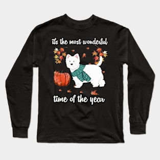 Westie Dog Autumn Fall Most Wonderful Time Maple Gift Long Sleeve T-Shirt